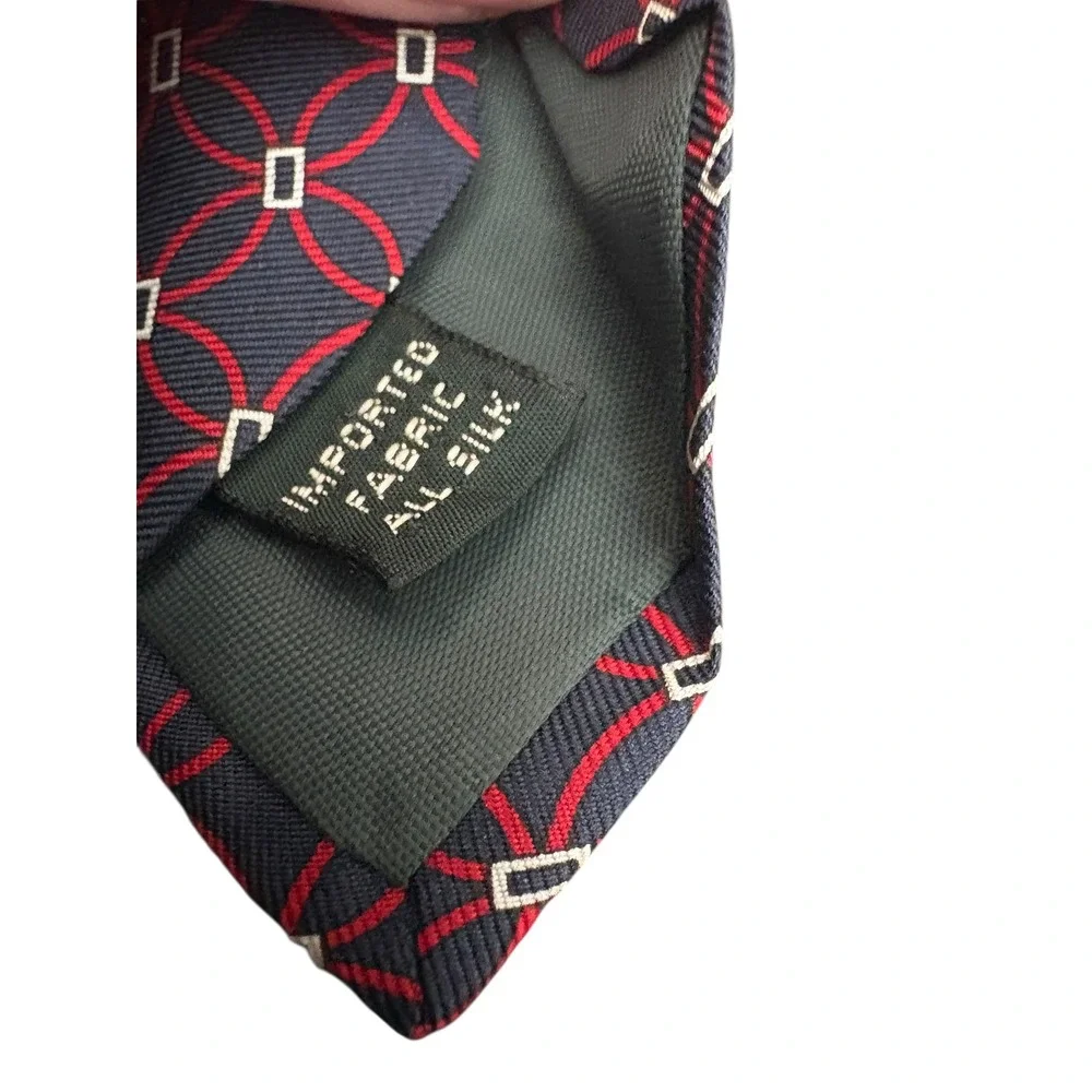 Bert Pulitzer Silk Tie Navy Red Geometric Chain Print USA 59.5x3.5‎
